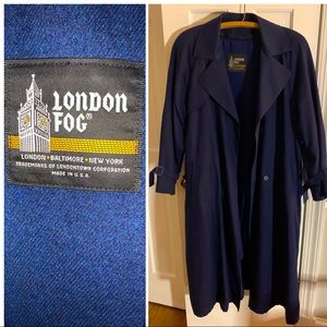 London Fog, dark navy, full length trench coat, Womens 12R w/detachable liner